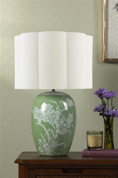 (image for) Laura Ashley Pashley Table Lamp Green Ceramic and Polished Chrome With Shade